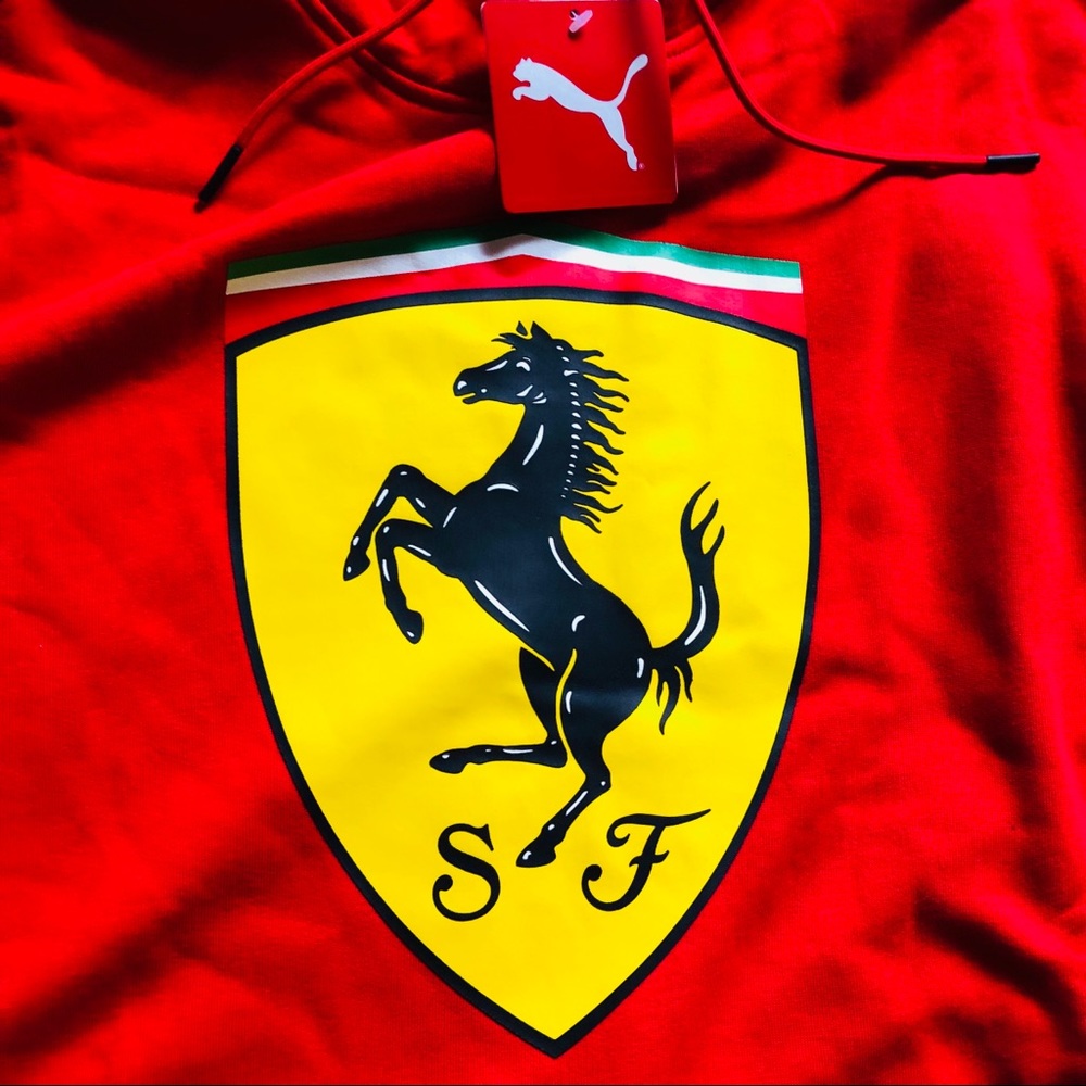 Puma Ferrari Collab Mens Red Hoodie Large Emblem - Picture 2 of 5